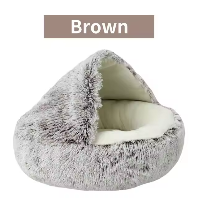 Soft Plush Pet Bed with Cover Round Cat Bed - Image 8