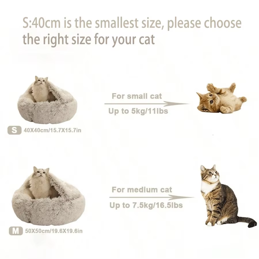 Soft Plush Pet Bed with Cover Round Cat Bed - Image 6